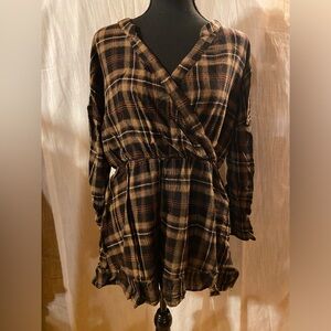 Zara Plaid Long Sleeved Mini Dress Size Medium